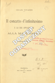 Il concetto d'infinitesimo e la sua applicazione alla matematica : saggio storico