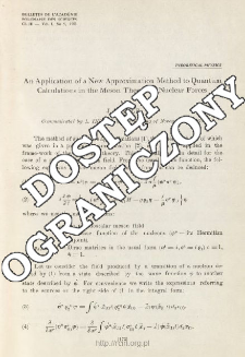An Application of a New Approximation Method to Quantum Calculations in the Meson Theory of Nuclear Forces