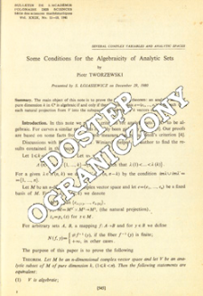 Some conditions for the algebraicity of analytic sets