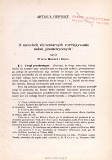 O metodach elementarnych rozwiązywania zadań gieometrycznych