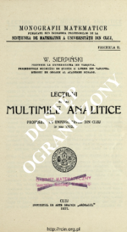 Lecţiuni despre mulţimile analitice profesate la Universitatea din Cluj &icirc;n mai 1932