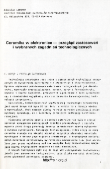 Ceramika w elektronice - przegląd zastosowań i wybranych zagadnień technologicznych