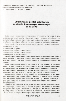 Otrzymywanie powłok kobaltowych na ziarnie diamentowym stosowanych do narzędzi = Cobalt deposition on diamond grains and their application for cutting tools