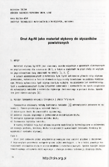 Drut Ag-Ni jako materiał stykowy do stycznik&oacute;w powietrznych = Ag-Ni wire - contact component for air contactors