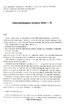 Heteroepitaksjalne struktury GaAs-Si = GaAs-Si heteroepitaxial structures