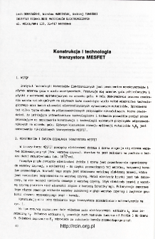Konstruktcja i technologia tranzystora MESFET = Design and manufacturing of MESFET transistor