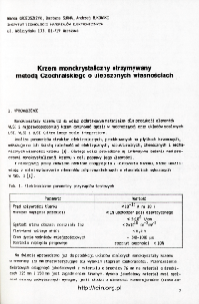 Krzem monokrystaliczny otrzymywany metodą Czochralskiego o ulepszonych własnościach = Czochralski silicon single crystal material of improved quality