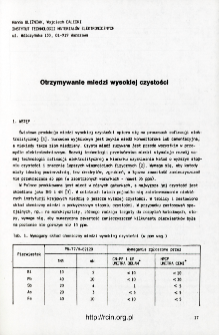 Otrzymywanie miedzi wysokiej czystości = Production of high purity cooper