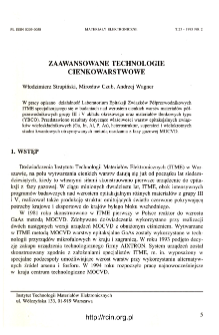 Zaawansowane technologie cienkowarstwowe = Advanced thin layers technics
