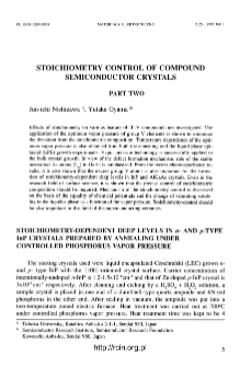 Stoichiometry control of compound semiconductor crystals. Part 2 = Kontrola stechiometrii kryształów związków półprzewodnikowych