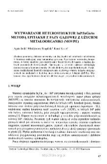 Wytwarzanie heterostruktur InP/InGaAs metodą epitaksji z fazy gazowej z użyciem metaloorganiki (MOVPE)