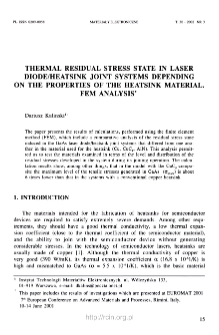 Thermal residual stress state in laser diode/heatsink joint systems depending on the properties of the heatsink material. FEM analysis