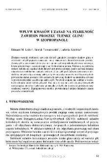 Wpływ kwas&oacute;w i zasad na stabilność zawiesin proszku tlenku glinu w izopropanolu = Influence of Acids and baises on stability of alumina powder suspensions in isopropanol