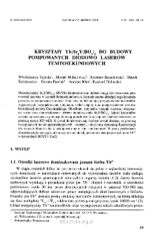 Kryształy Yb:Sr3Y(BO3)3 do budowy pompowanych diodowo laserów femtosekundowych = Yb:Sr3Y(BO3)3 single crystals for diode pumped femtosecond lasers