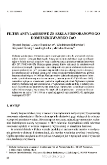 Filtry antylaserowe ze szkła fosforanowego domieszkowanego CuO = Anti-laser filters made of CuO-doped phosphate glass