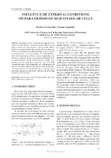 Influence of external conditions on parameters of silicon solar cells = Wpływ warunk&oacute;w zewnętrznych na parametry krzemowych ogniw słonecznych