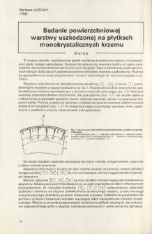 Badanie powierzchniowej warstwy uszkodzonej na płytkach monokrystalicznych krzemu = Investigation of the damaged surface layer on monocrystalline silicon wafers