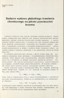 Badanie wpływu głębokiego trawienia chemicznego na jakość powierzchni krzemu. - An investigation of the effect of deep chemical etching on the quality of silicon surface