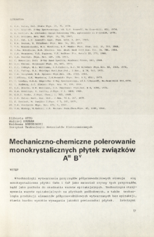 Mechaniczno-chemiczne polerowanie monokrystalicznych płytek związków AIIIBV = Mechanical-chemical polishing of monocrystallic wafers of AIIIBV compounds