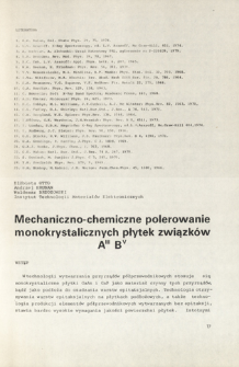 Mechaniczno-chemiczne polerowanie monokrystalicznych płytek związk&oacute;w AIIIBV = Mechanical-chemical polishing of monocrystallic wafers of AIIIBV compounds