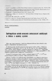 Spektrograficzna metoda oznaczania zanieczyszczeń metalicznych w tellurze o wysokiej czystości = Spectrographic determination of metallic contaminations in high purity tellurium
