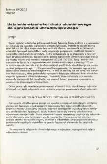 Ustalenie własności drutu aluminiowego do zgrzewania ultradźwiękowego = Aluminium wire characteristics defining for ultrasonic welding
