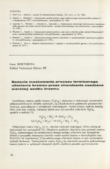 Badanie maskowania procesu termicznego utleniania krzemu przez chemicznie osadzane warstwy azotku krzemu = Masking investigation of silicon thermal oxidation process by chemically deposited Si3N4 films