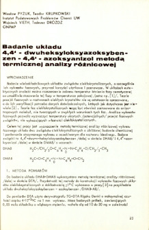 Badanie układu 4,4' dwuheksyloksyazoksybenzen - 4,4' azoksyanizol metodą termicznej analizy r&oacute;żnicowej = Investigation of 4,4' - dihexyloxyazaxybenzene - 4,4' - azoxyanisole system by by differential thermal analysis