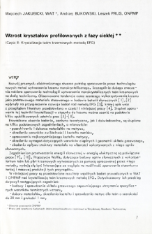 Wzrost kryształów profilowanych z fazy ciekłej. Cz. II Krystalizacja taśm krzemowych metodą EFG = Growth of profile crystals from the melt. Part II: Crystallization of silicon ribbons by EFG method