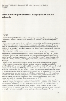 Gruboziarniste proszki srebra otrzymywane metodą spiekania = Sintering method for preparing coarse grained silver pulver