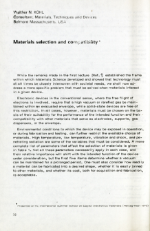 Materials selection and compatibility = Selekcja i dob&oacute;r materiał&oacute;w w technologii