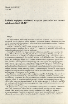 Badanie wpływu wielkości cząstek proszk&oacute;w na proces spiekania Mo i MoNi0,4 = Investigation of influence of the powders grain size on sintering Mo and MoNi0.4