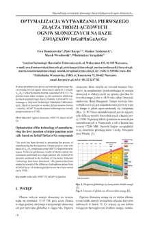 Optymalizacja wytwarzania pierwszego złącza tr&oacute;jzłączowych ogniw słonecznych na bazie związk&oacute;w InGaP/InGaAs/Ge = Optimization of the technology of manufacturing the first junction of triple junction solar cells based on InGaP/InGaAs/Ge compounds