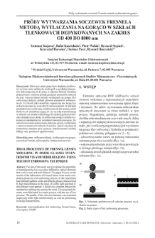 Pr&oacute;by wytwarzania soczewek Fresnela metodą wytłaczania na gorąco w szkłach tlenkowych dedykowanych na zakres od 400 do 8000 nm = Trial processes of fresnell lenses moulding in oxide glasses intended for vis and midir regions using the hot embossing technique