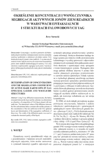 Określenie koncentracji wsp&oacute;łczynnika segregacji aktywnych jon&oacute;w ziem rzadkich w warstwach epitaksjalnych i strukturach falowodowych YAG = Determination of concentration and the segregation of active rare earth ions in YAG epitaxial layers and waveguide structures