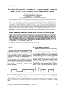 Bezprzewodowy pomiar temperatury z wykorzystaniem rezonatora kwarcowego z akustyczna poprzeczną falą powierzchniową = Wireless temperature measurement based on surface transverse wave quartz resonator