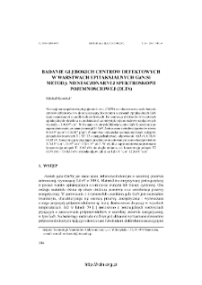 Badanie głębokich centrów defektowych w warstwach epitaksjalnych GaN:si metoda niestacjonarnej spektroskopii pojemnościowej (DLTS)