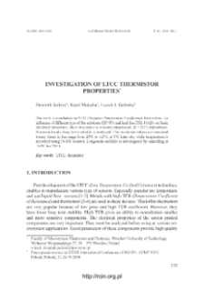 Investigation of LTCC thermistor properties = Badanie właściwości termistorów wy7konanych na podłożach LTCC