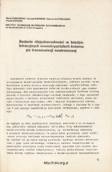 Badanie niejednorodności w bezdyslokacyjnych monokryształach krzemu po transmutacji neutronowej = The investigation of heterogeneities in neutron transmulated silicon single crystals