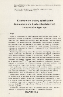 Krzemowe warstwy epitaksjalne domieszkowane As dla mikrofalowych tranzystor&oacute;w typu npn = Epitaxial silicon layers As doped for micowave npn transistors