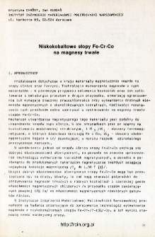 Niskokobaltowe stopy Fe-Cr-Co na magnesy trwałe = Low-cobalt Fe-Cr-Co alloys for permanent magnets