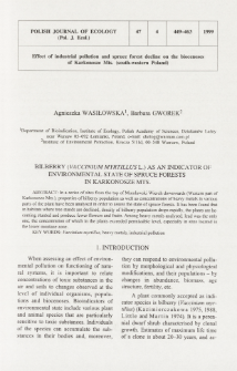 Bilberry (Vaccinium myrtillus L.) as an indicator of environmental state of spruce forest in Karkonosze Mts.