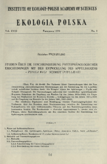 Studien &uuml;ber die Synchronisierung phytoph&auml;nologischer Erscheinungen mit der Entwicklung des Apfelsaugers - Psylla mali Schmidt (Psyllidae)