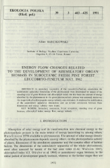 Energy flow changes related to the development of assimilatory organ biomass in suboceanic fresh pine forest Leucobryo-Pinetum Mat. 1962