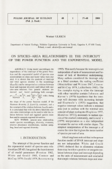 On species-area relationships. 3, The intercept of the power function and the the exponential model