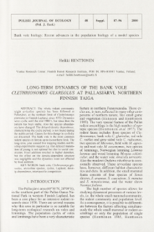 Long-term dynamics of the bank vole Clethrionomys glareolus at Pallasj&auml;rvi, northern Finnish taiga
