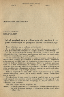 Udział zooplanktonu w odżywianiu się narybku i ryb planktonożernych w pelagialu Zalewu Szczecińskiego