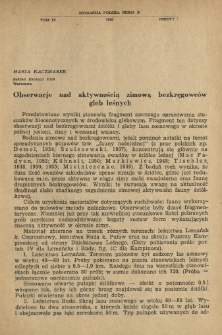 Obserwacje nad aktywnością zimową bezkręgowc&oacute;w gleb leśnych