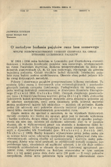 O metodyce badania pająk&oacute;w runa lasu sosnowego : Wpływ nier&oacute;wnomierności uderzeń czerpaka na obraz dynamiki liczebności pająk&oacute;w