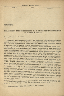 Zagadnienia hydrobiologiczne na III. Ekologicznej Konferencji w Kijowie w 1954 r. Woprosy Ekołogii - Kiew 1957